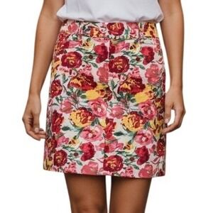 Ann Taylor LOFT Floral Mini Skirt Womens 0 Multicolor Cotton Casual Summer Short